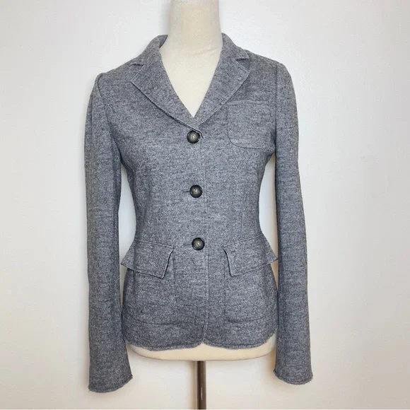 Banana Republic Wool Blend Knit Blazer Size 0 Gray Tailored Career Jacket - Picture 1 of 16